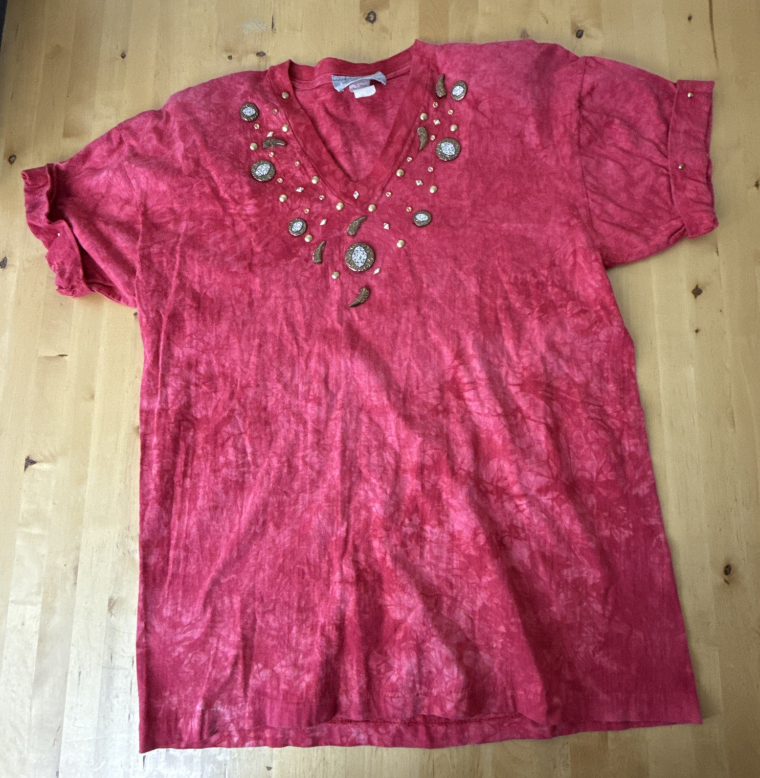 VTG Cover Charge Womens Top Embellishments Pink Tie-dye Shoulder Pads 80’s USA
