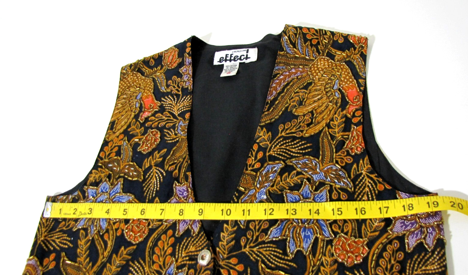 Y2K 4-button Vest Effeci Beaded Floral Lined Back-tie 100%-Cotton pockets Wm. M