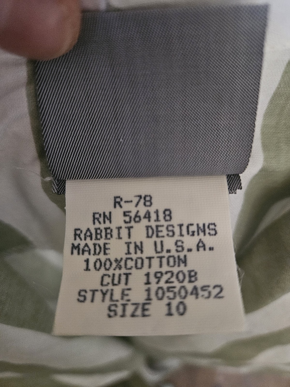 Vintage Rabbit Designs Striped 100% Cotton Green And White Collared Dress Sz 10