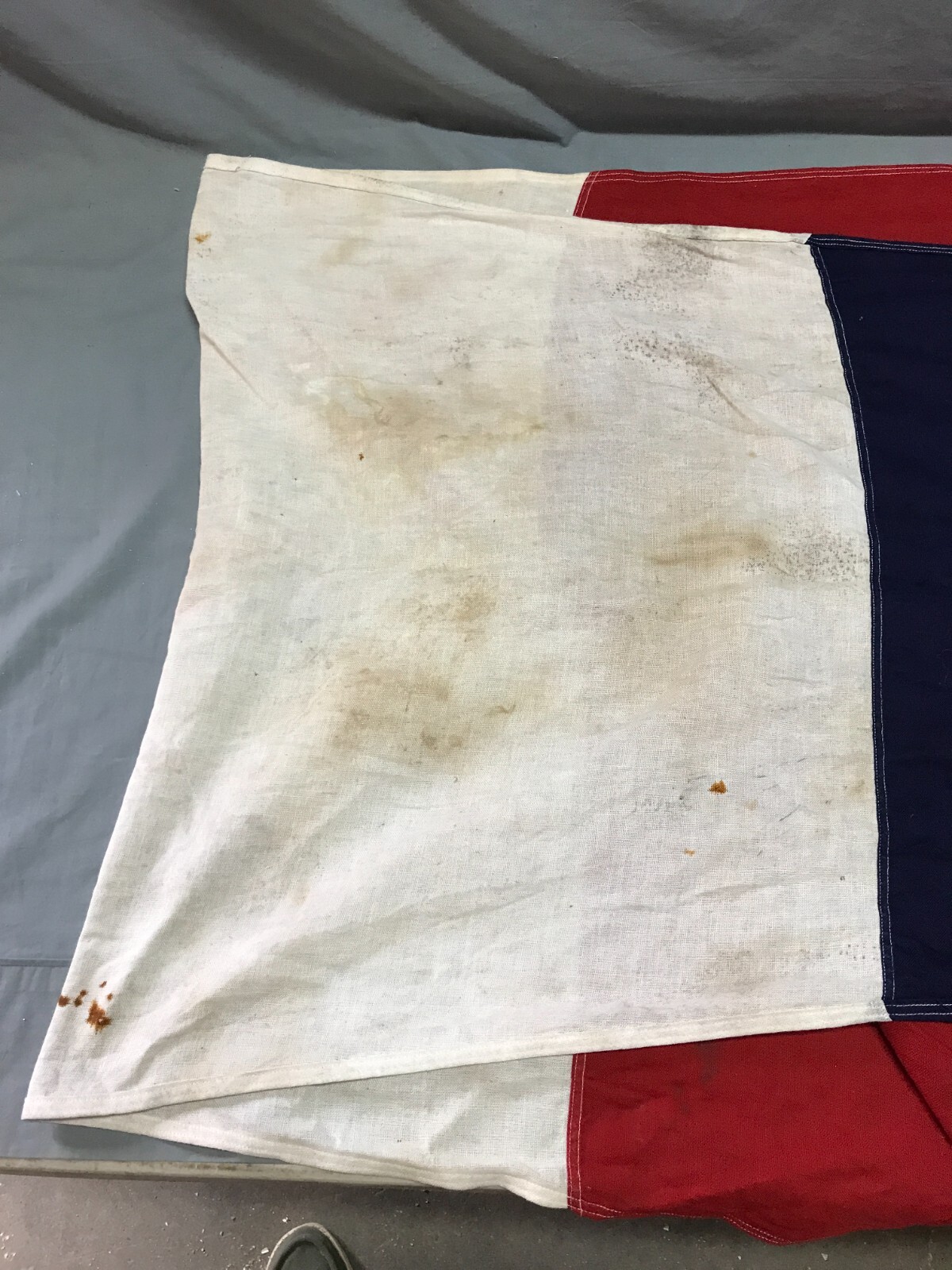 Vintage 90″ 1930s Red White & Blue Nautical Sailboat Old Flag 698-25B