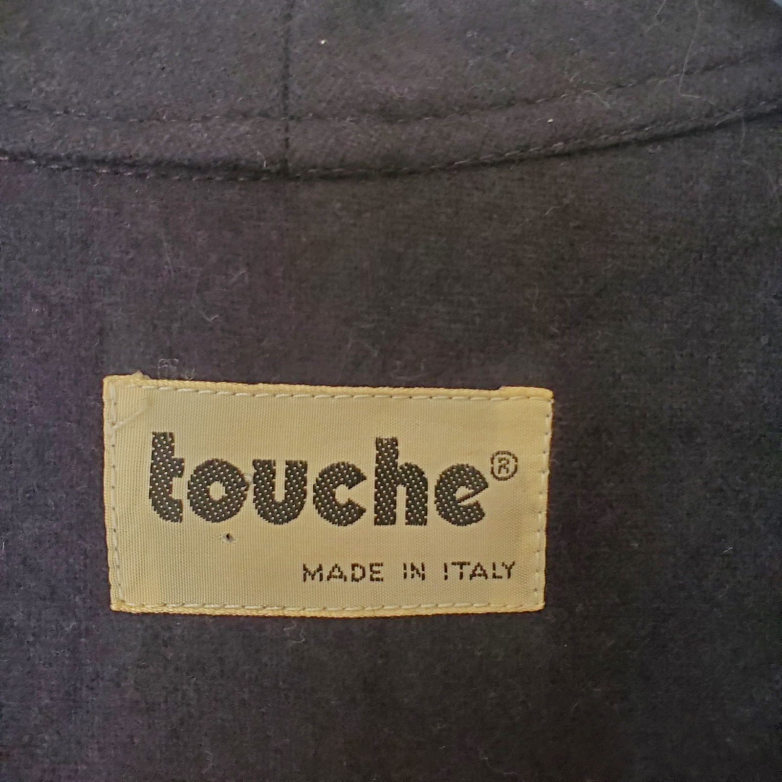 Vintage Touche Italy Navy Wool Cashmere Blend Shawl Collar Pocket Jacket Size 42