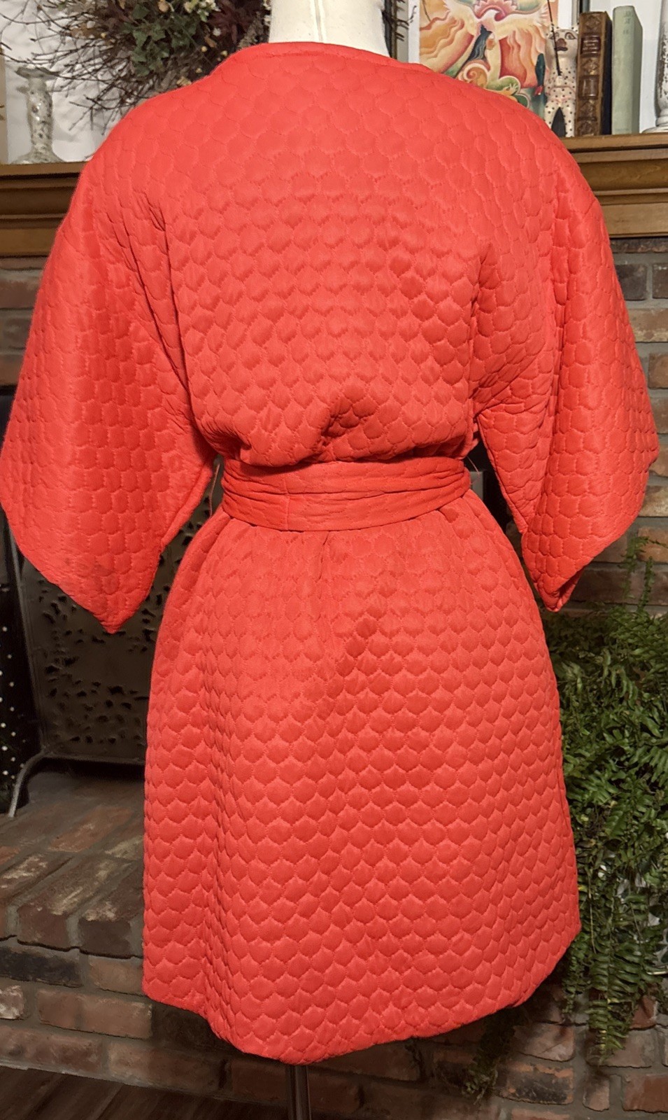 Vtg 70s Women’s Quilted Coral Orange Robe Penney’s Loungewear One Size