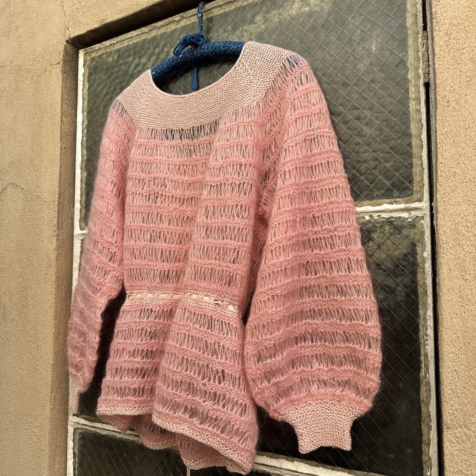 Vintage 1930s Pink Mohair Knit Wool Sweater Cardigan Balloon Sleeves Dress Top