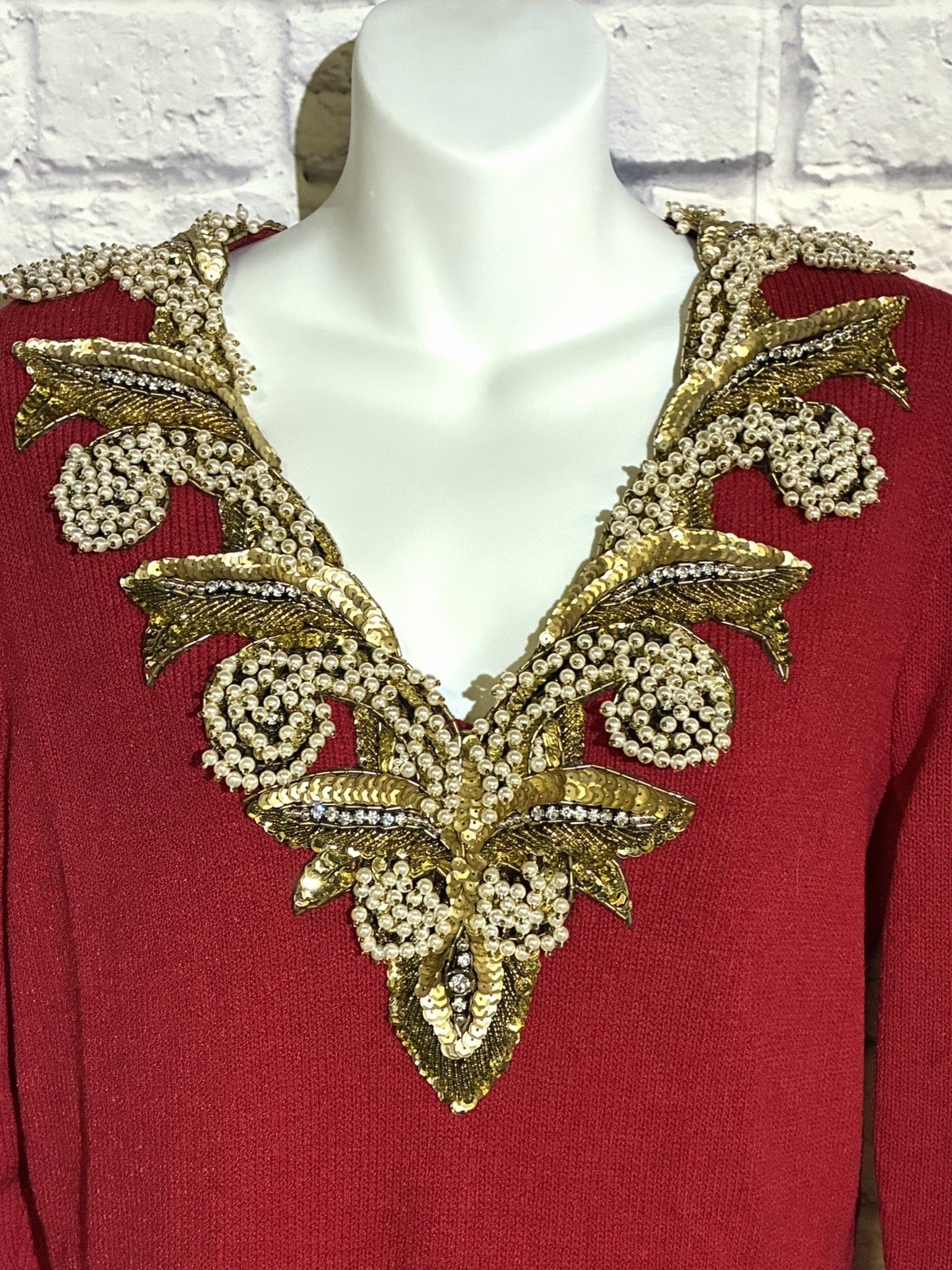 Don Sayres for Wellmore Vintage 1960s Red Wool Beaded Sequin Knit Dress Size 6