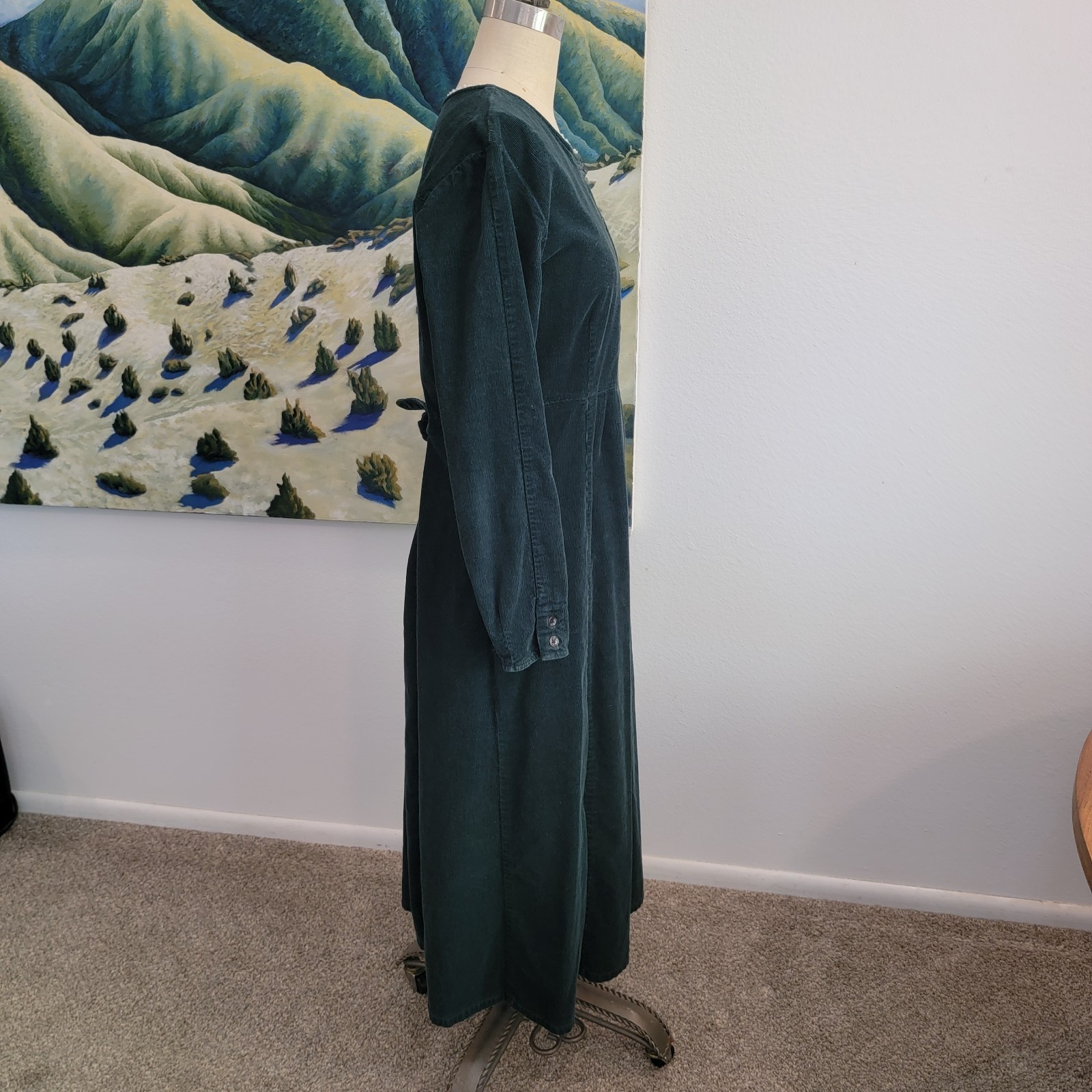 Vintage Corduroy Green Midi 10/L Dress Renaissance Festival Prairie Boho Cottage
