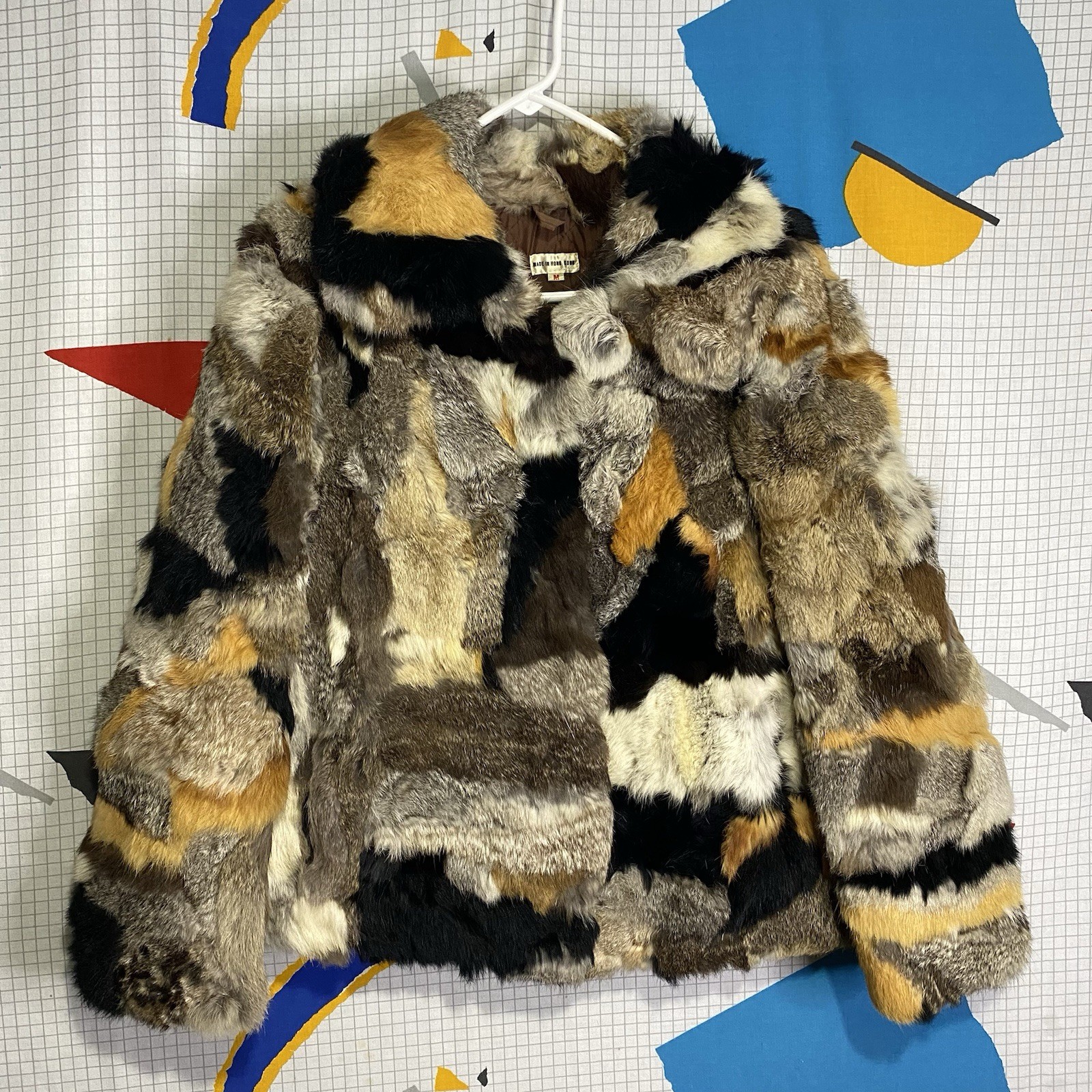 Vintage 70s Patchwork Rabbit Fur Jacket Coat Medium Pennylane Boho Mobwife