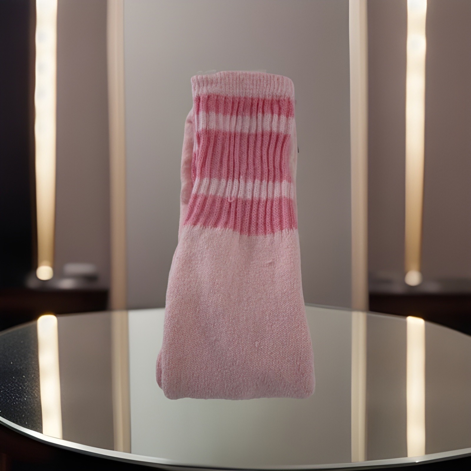 VTG Socks Women’s 80s Baby Pink Stripe Acrylic Blend USA Made Tube NOS 17”.