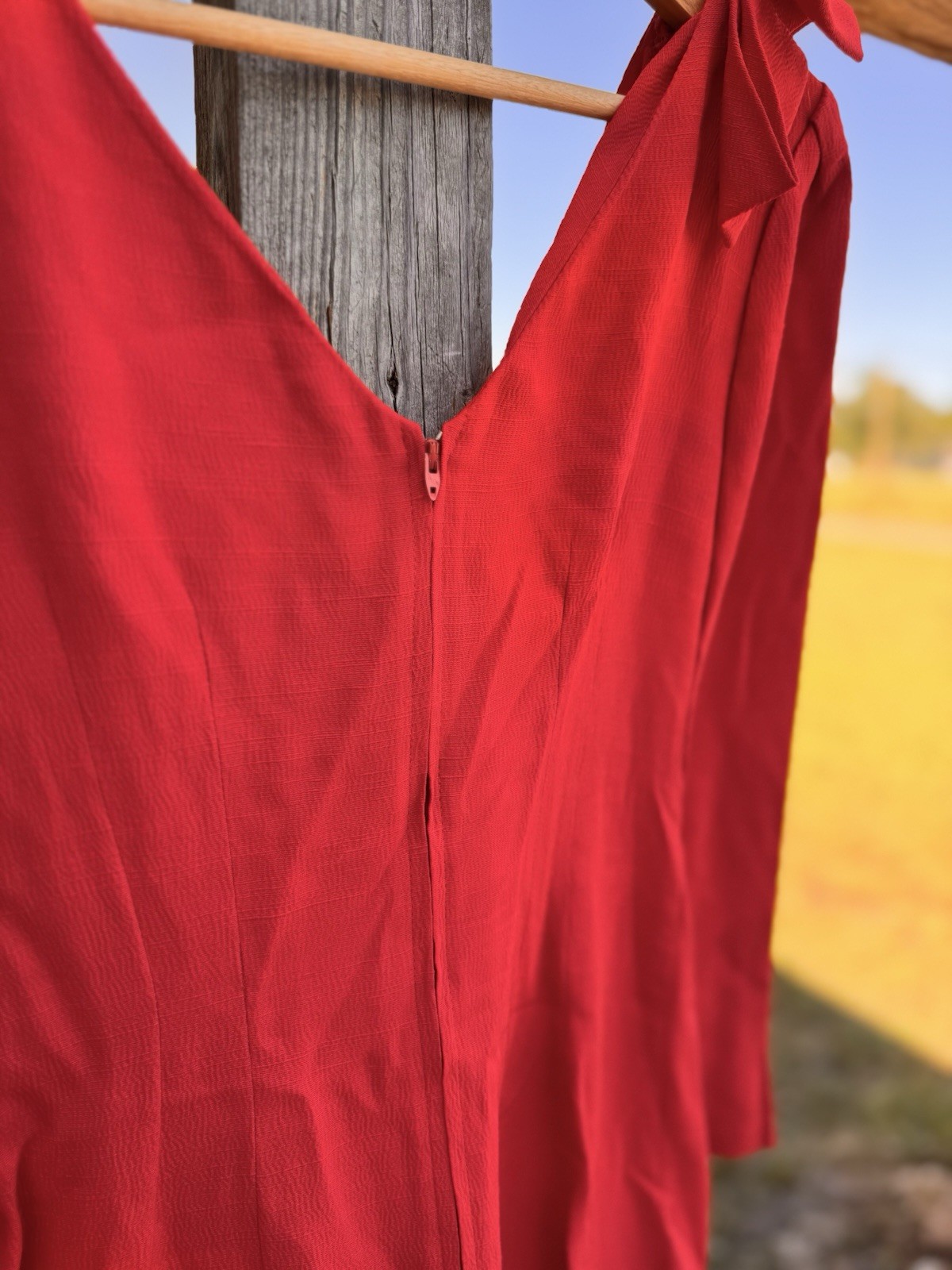 Vintage 80s Red Cocktail Dress Bodycon Midi Long Sleeve Bow Detail Formal Sz 5/6