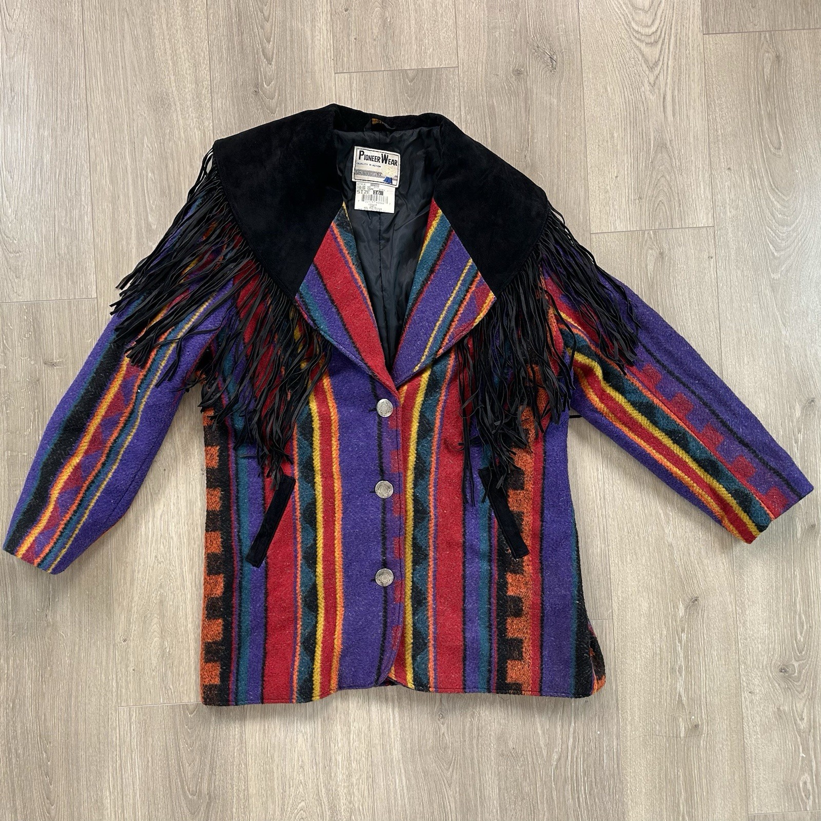 RARE True Vintage 70’s Pioneer Wear Wool Leather Fringe Western Jacket Coat