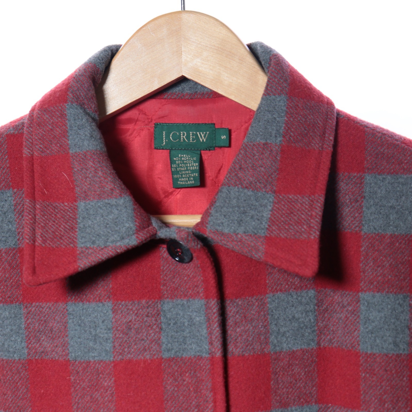 Vtg J Crew Shacket Jacket Car Coat Quilt Lining Red Check Chamois Oversized Sz S