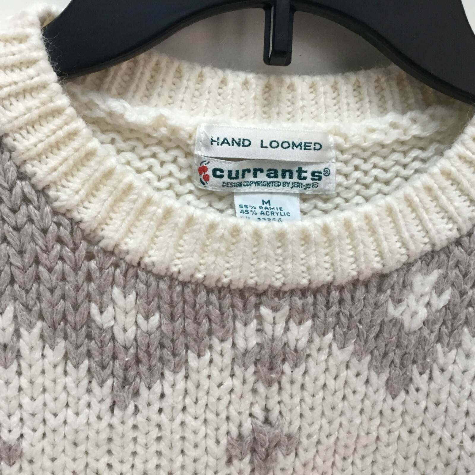HAND LOOMED CREAM & TAUPE SWEATER by CURRANTS – Size M – EUC