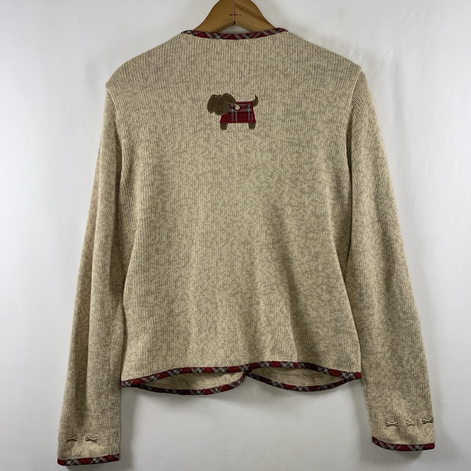 VTG Womens Cottage Novelty Dog Cardigan Sweater Size M Cotton Ramie Teacher