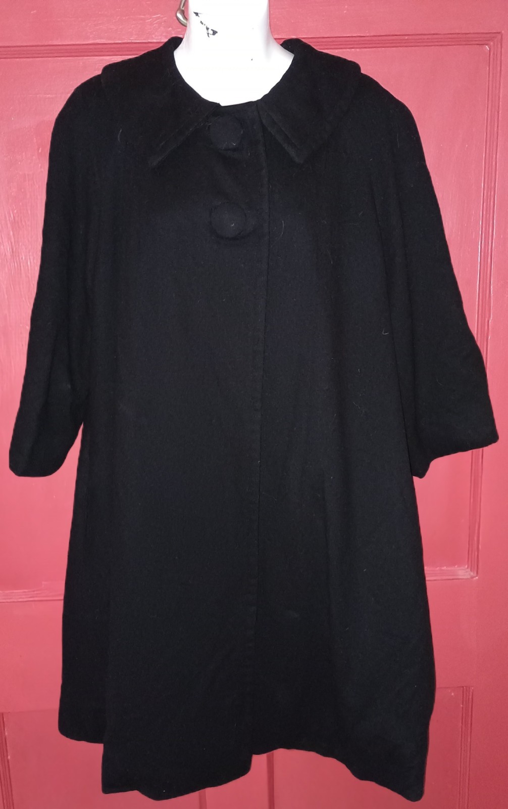 Vintage Forstmann Black Swing Coat 3/4 Sleeves Sz M Wool Or Wool Blend