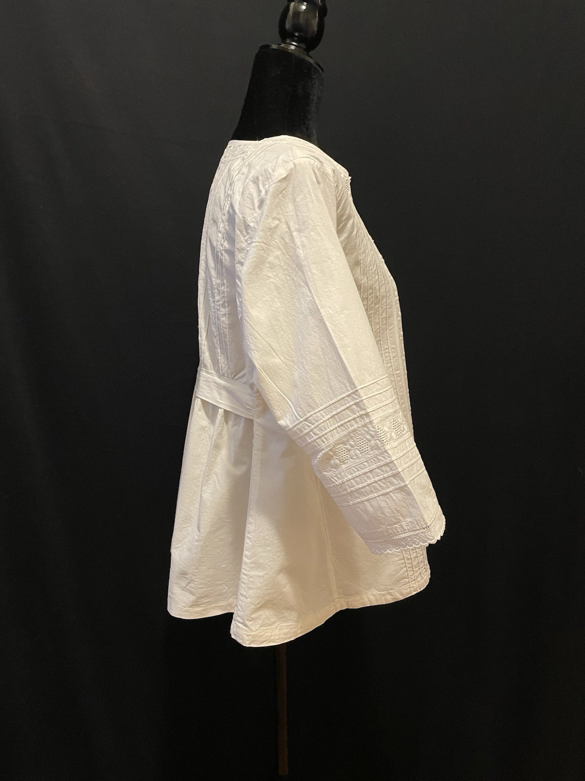Vintage White Cotton Cut Lace Top Pin-tuck Mother Of Pearl Buttons Sz S/M