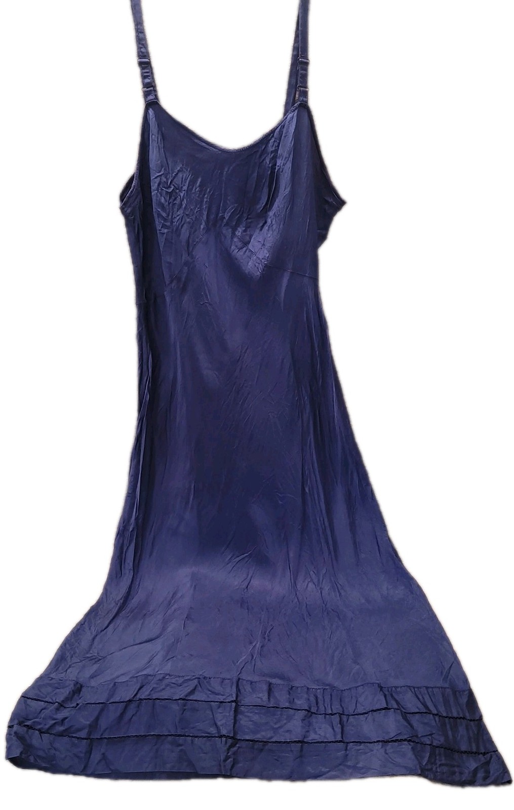 VTG 1940’s Blue Satin Taffeta Pinup Lingerie Full Slip Bias Dress Gown Capri 34
