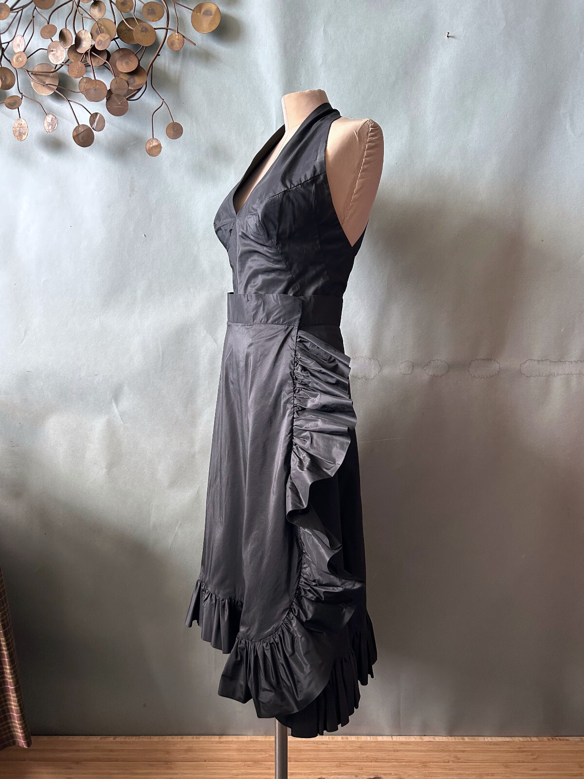 Vtg 1960s Flamenco Style Party Dress Black Halter Busty Cocktail Glam sz S M