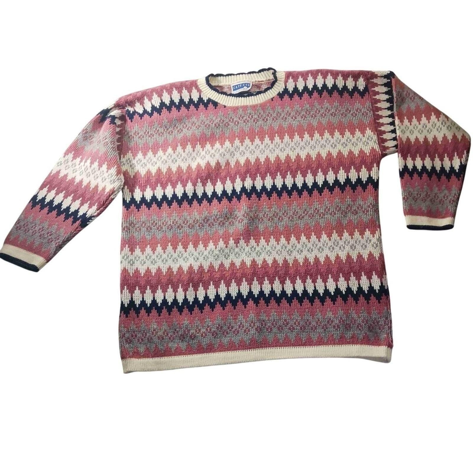 Cape Cod VTG Fair Isle Knit Sweater Crewneck Est L Cozy Academia Fisherman