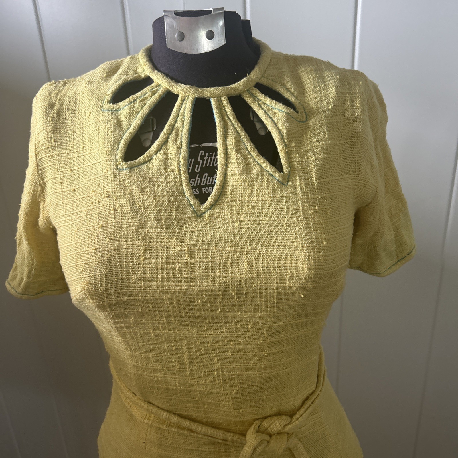 Vintage J. Harlan Originals ModYellow Linen Dress With Cut Out Neckline