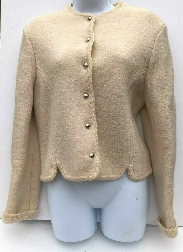 Vintage 1970s Preppy IVORY White boiled wool short jacket sz M 9 /10 Hong Kong