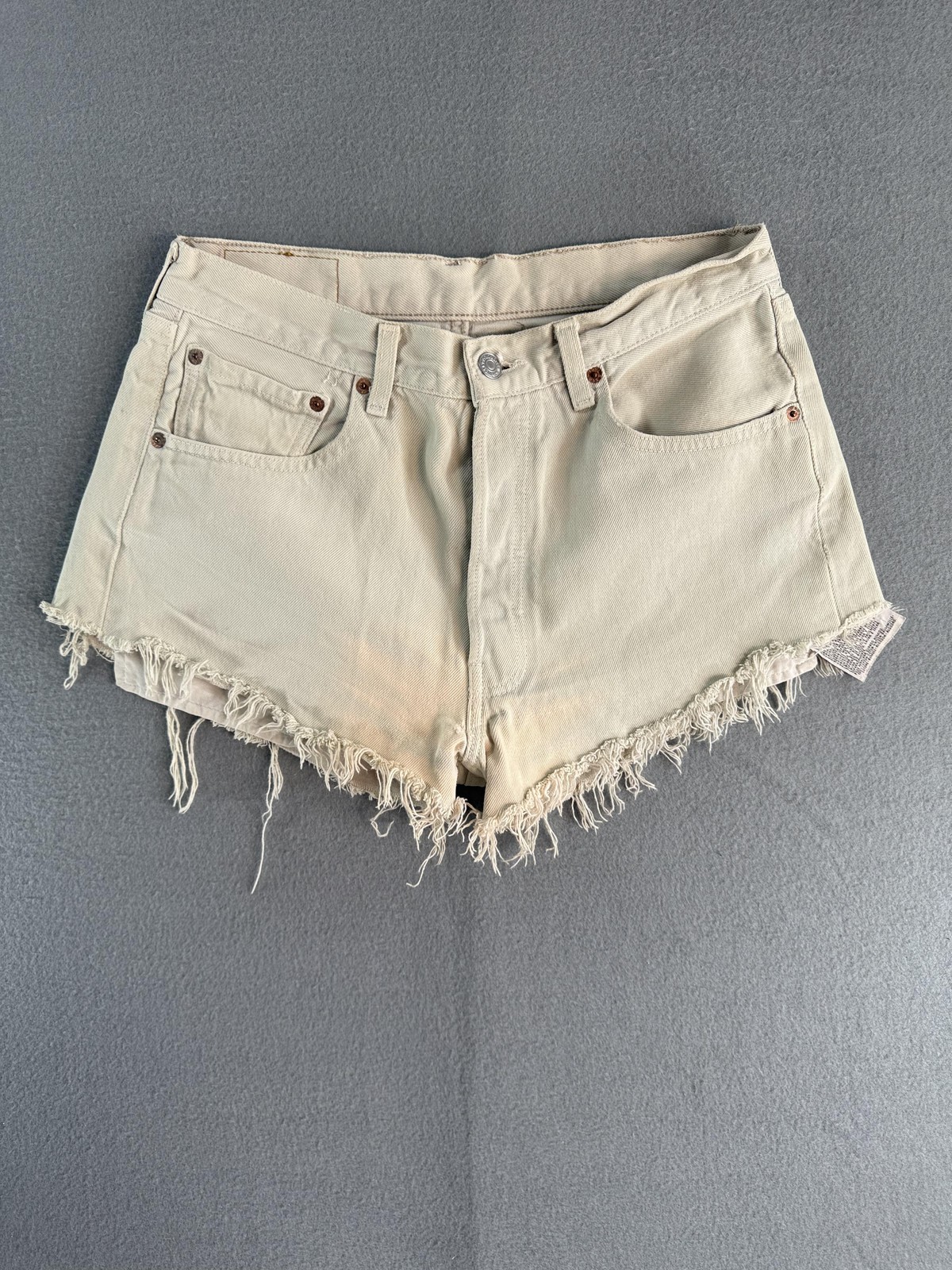 Vintage Levis 501 Denim Shorts Jorts 32 90s Raw Hem White Light Western Summer