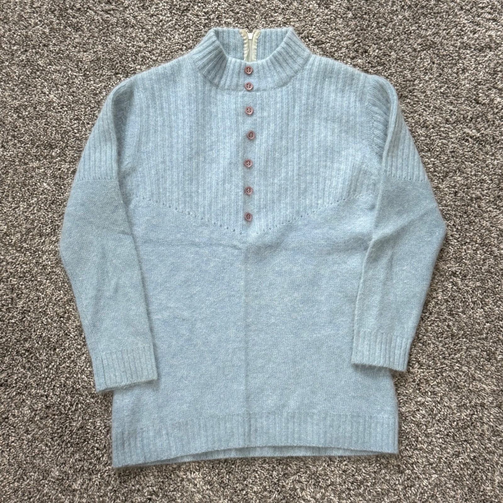 Vintage 70s Sears JR Bazaar Blue Lambswool Mohair-Style Sweater Angora Size S