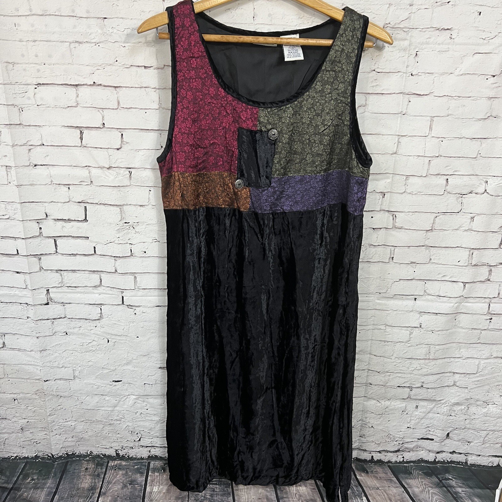 VTG Velour Patchwork Dress Boho 90’s Fairy Grunge Black Red Whimsigoth Walmart