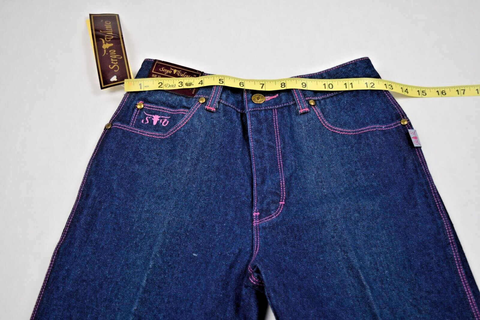 Vintage Sergio Valente Jeans Size S/M 70s Dark Wash Pink Stitch Straight Leg NWT