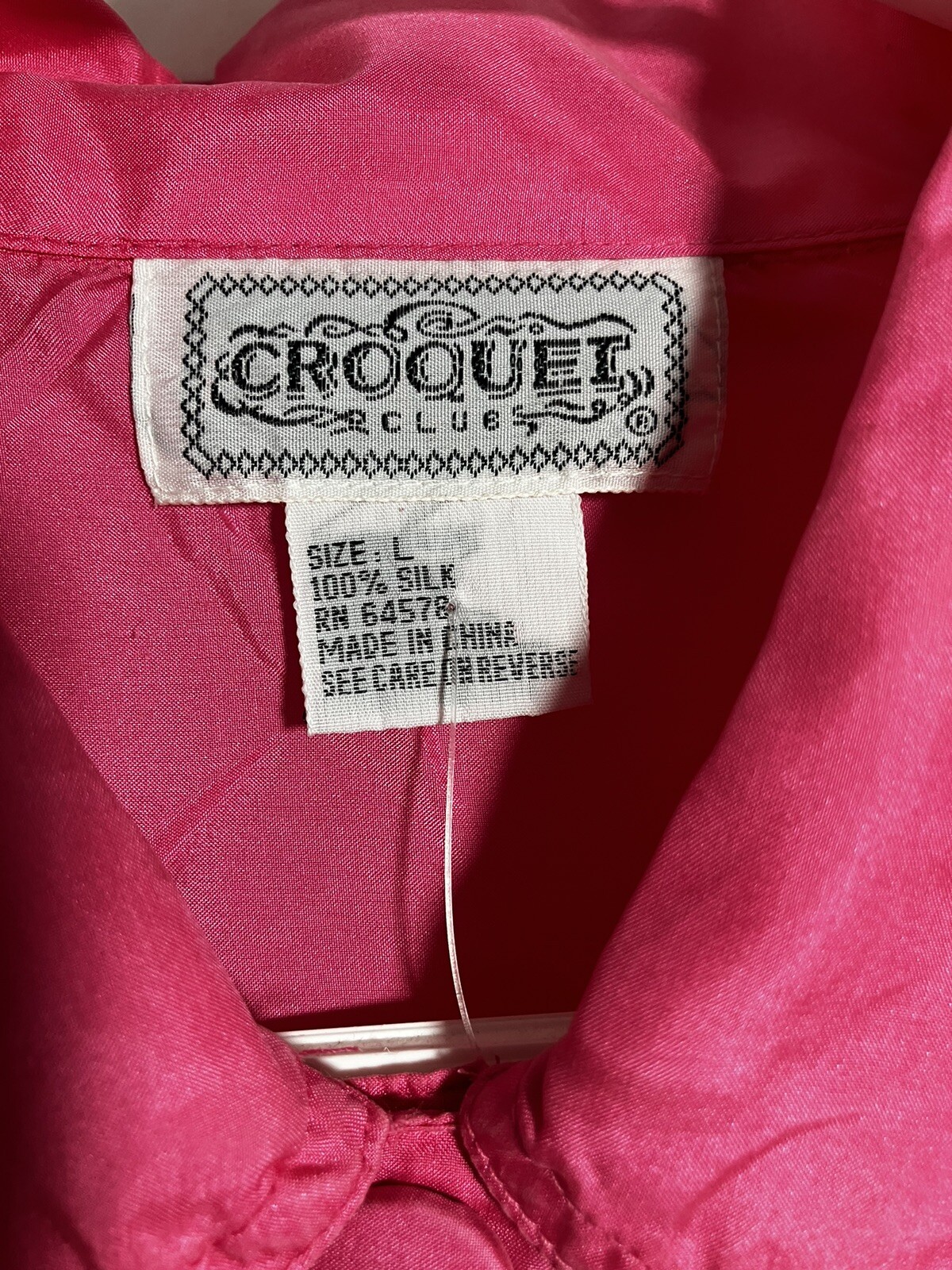 Silk Bouse Pink Button Front Vintage Croquet Club Women’s Size Large New W/TAG