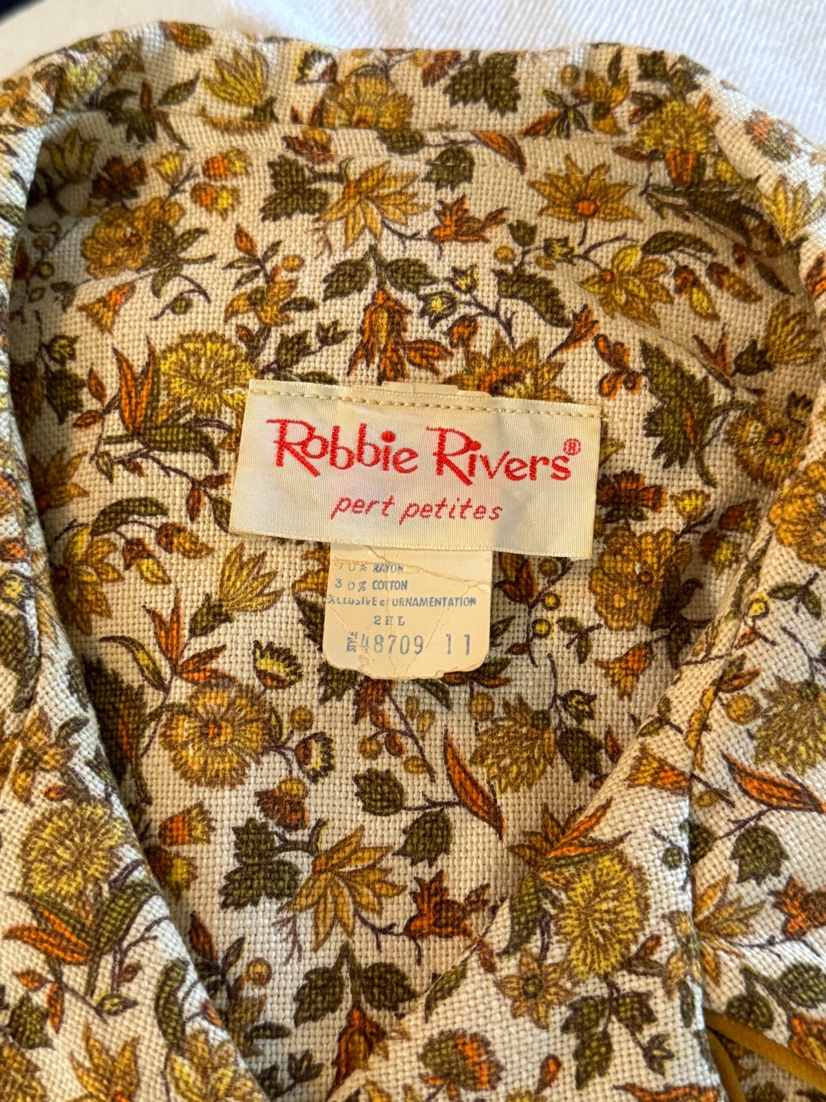 Vintage 70s Robbie Rivers Army Green, Gold, Brown Flower Jacket & Catilina Skirt