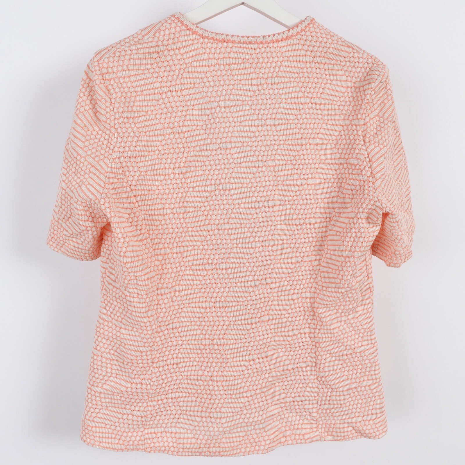 Vintage 70s Knit Short Sleeve Cardigan Nelly Don Stoner Square Medium Coral