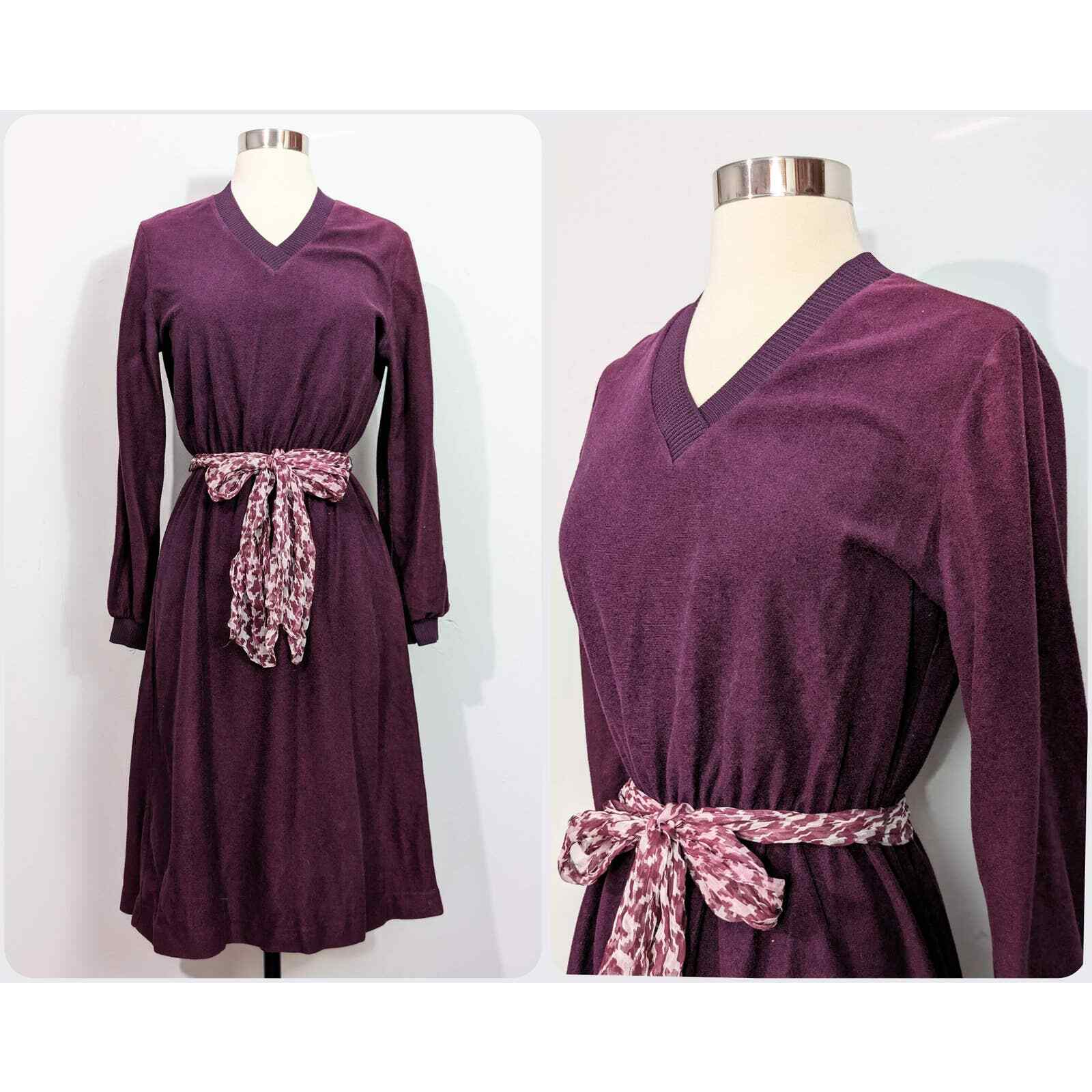 Lady Blair Purple Velour Dress with Scarf Belt