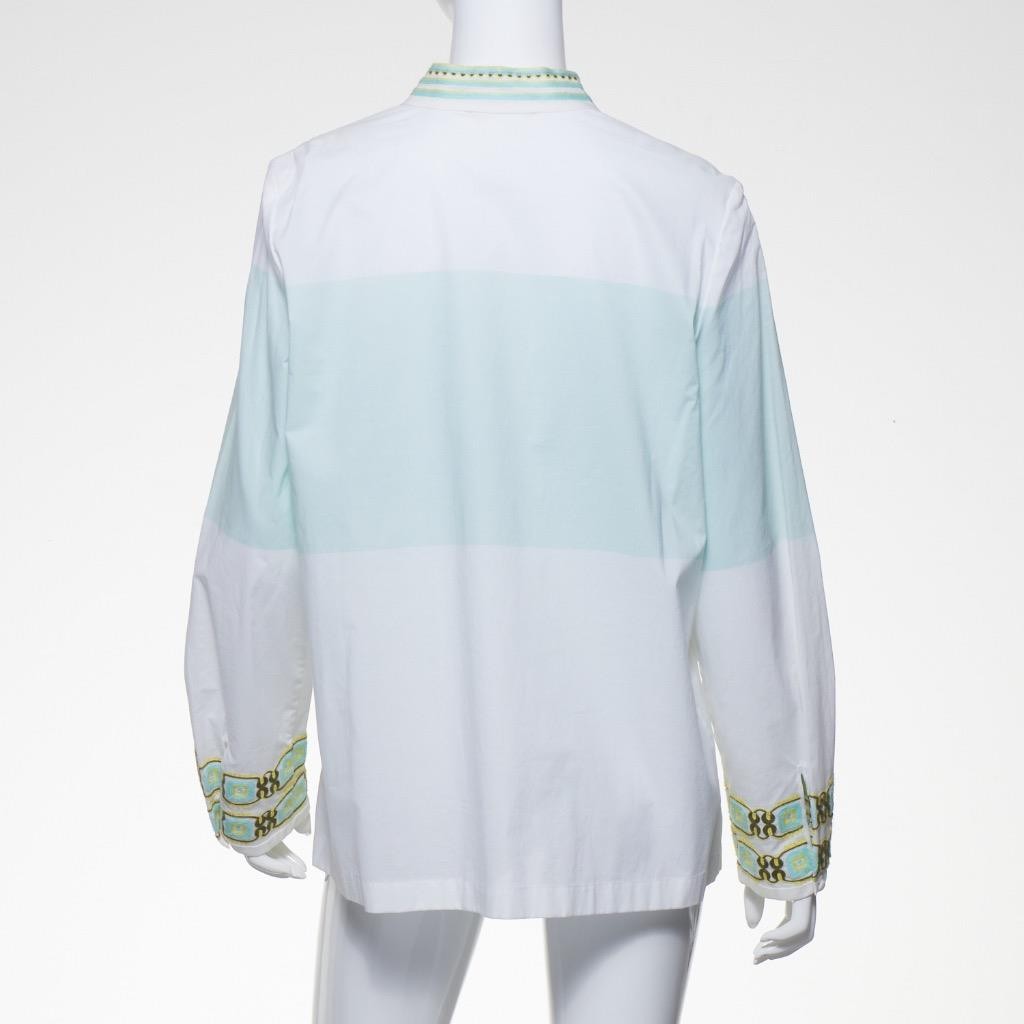 Tory Burch Mint Green Embroidered Cotton Tunic Blouse Loose Fit 14
