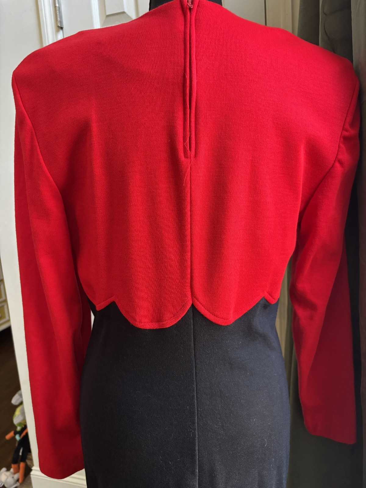 80’s All That Jazz Red and Black Long Sleeve Shoulder Pad Dress Size 13/14