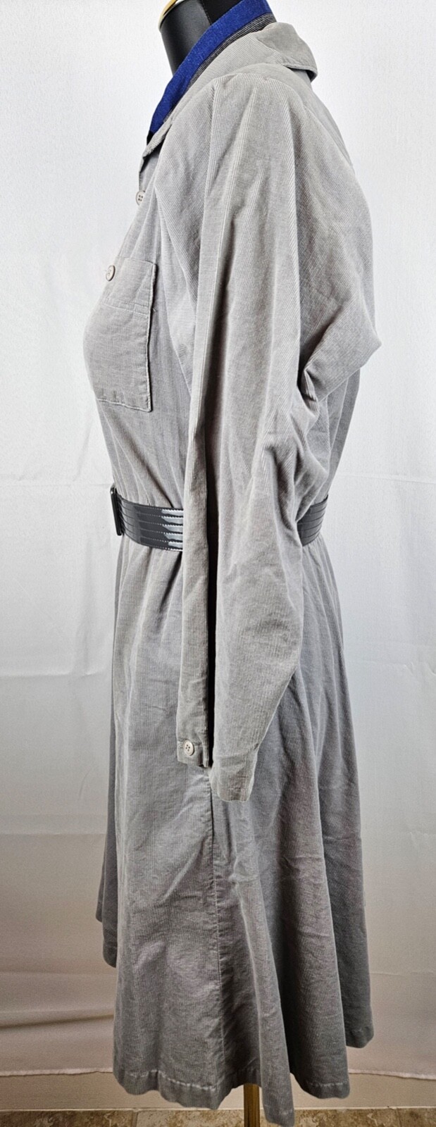 Patty O’Neil Vintage Shirt Dress Union Made Size 3-4 Shoulder Pads Gray NICE