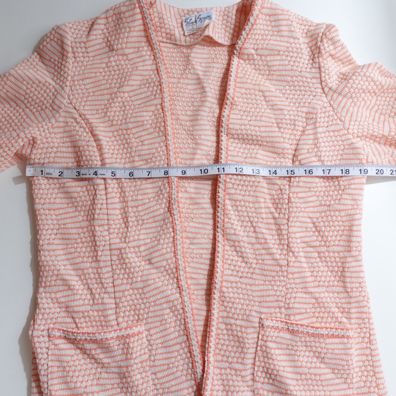Vintage 70s Knit Short Sleeve Cardigan Nelly Don Stoner Square Medium Coral