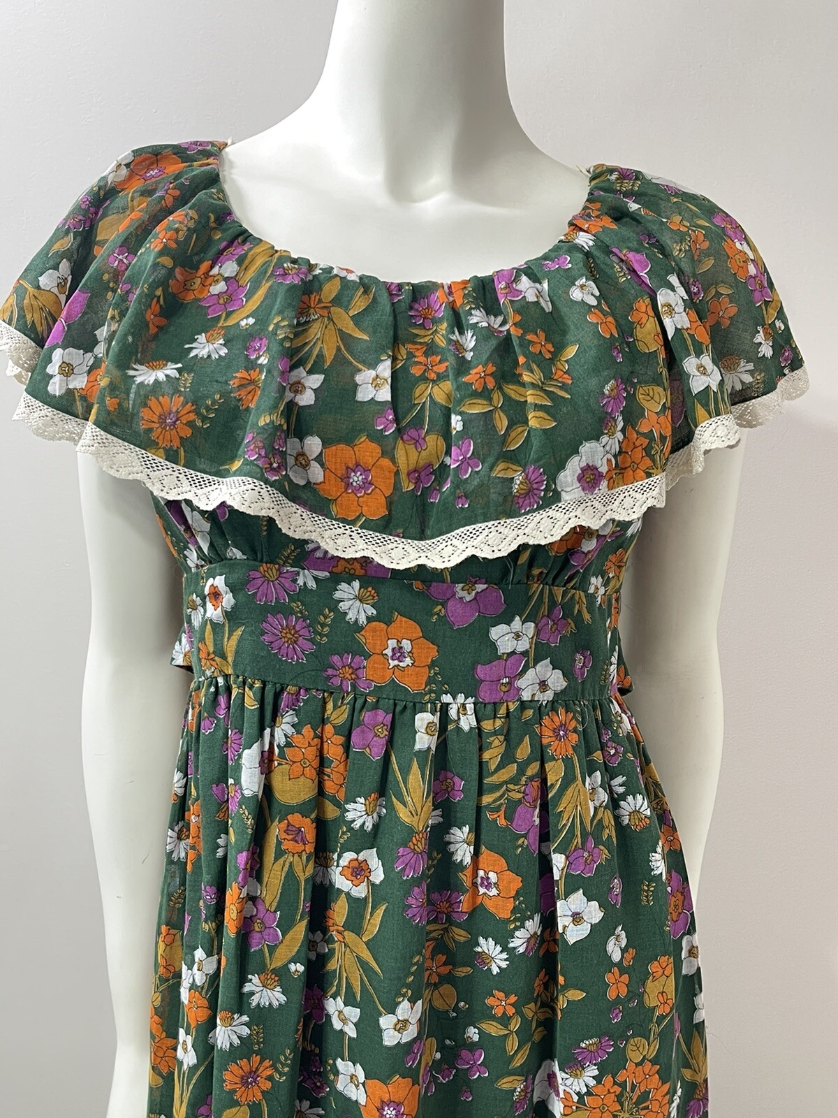 Vintage Edwardian Dress Womens 11 Cottage Ruffles Lace Floral Romantic Boho Fair