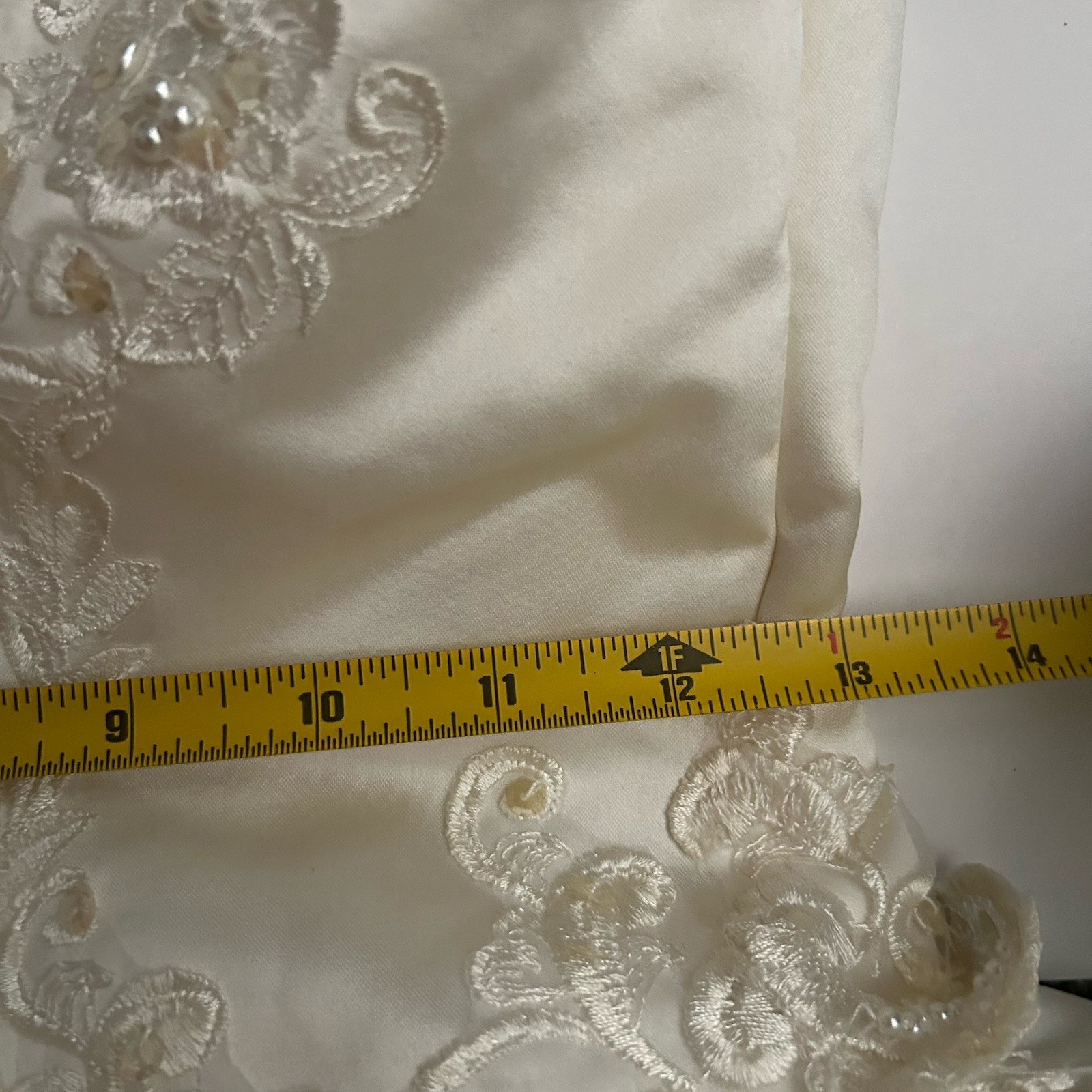 Vtg 80s Ivory Satin Beaded Bride Wedding Dress Short Sleeve Long Train Size 14