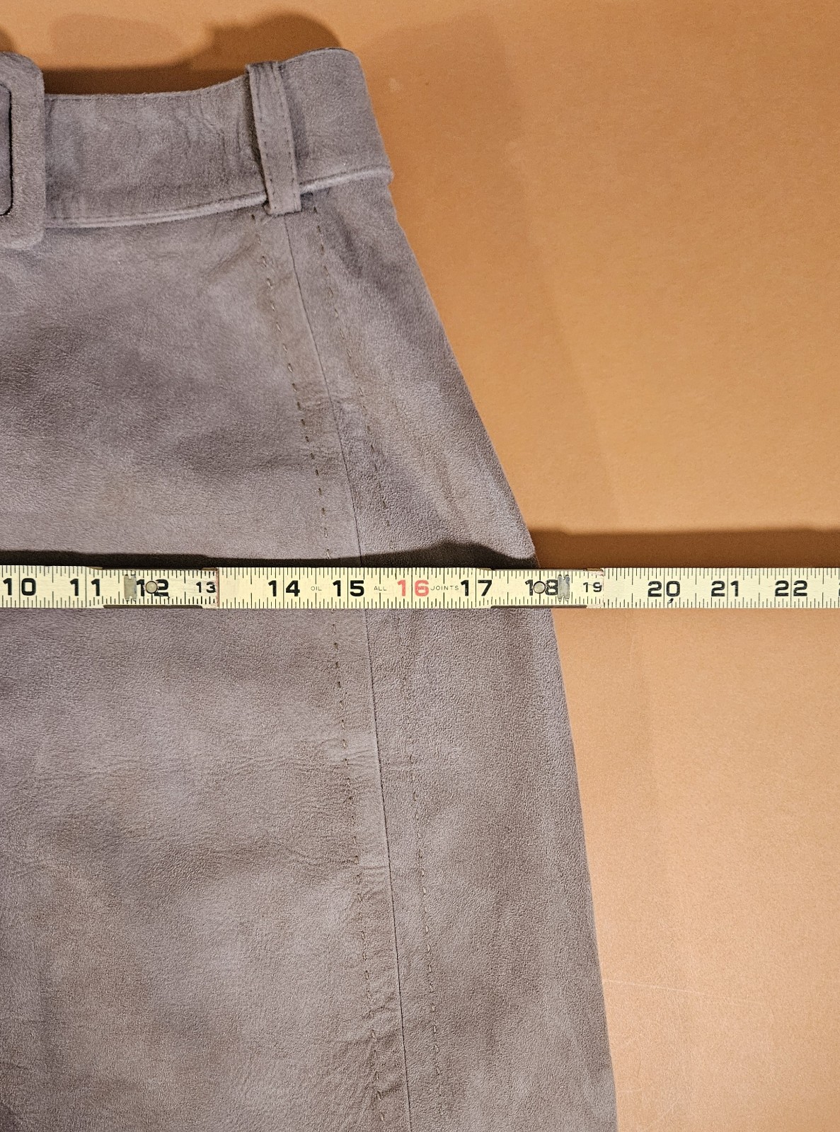 VTG 60s 70s Faux Suede Skirt A-line Midi Tan Belt Mod Gogo Hippie Boho Chic 8