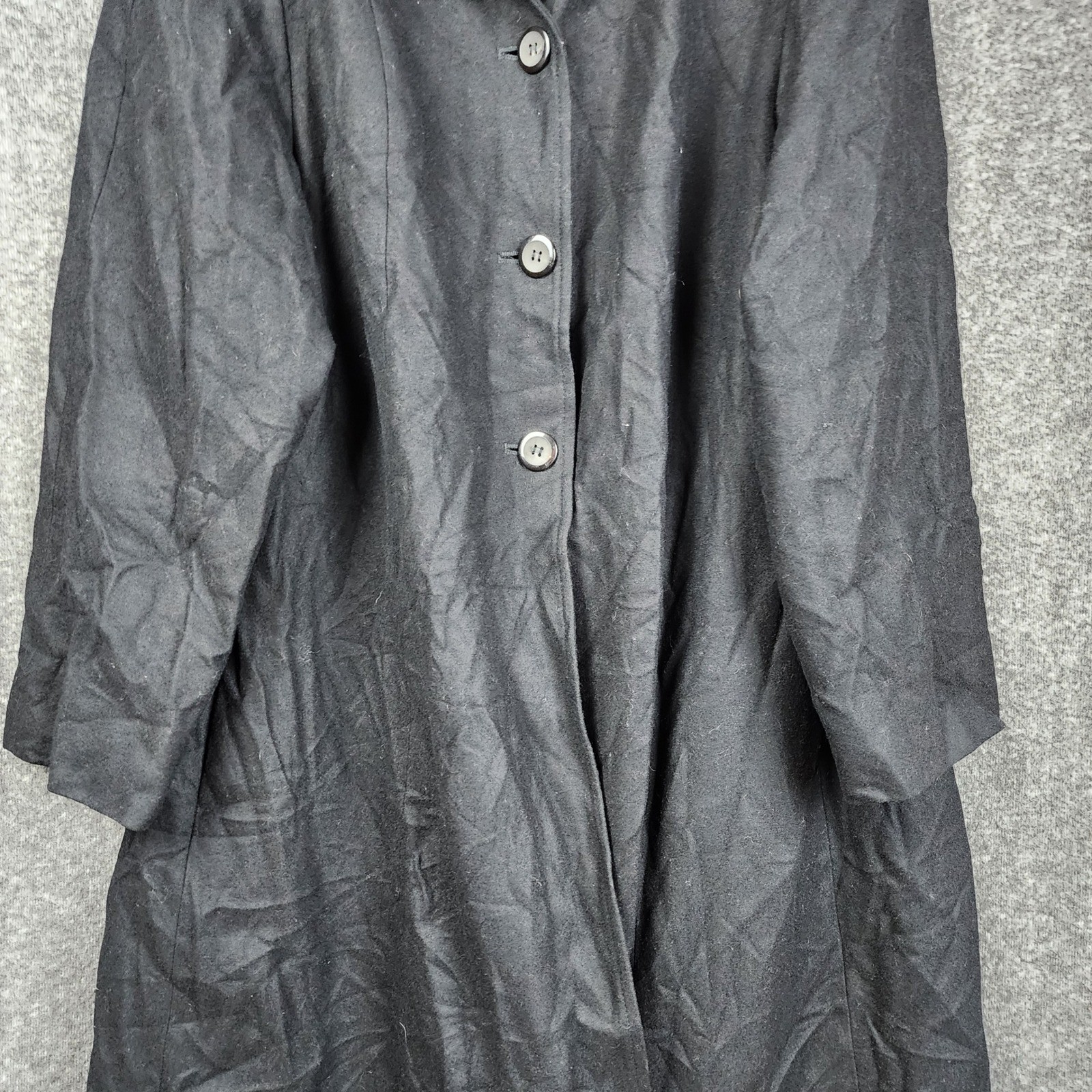 Harve Benard Wool Blend Coat Womens Black Vintage Long Button Front Trench