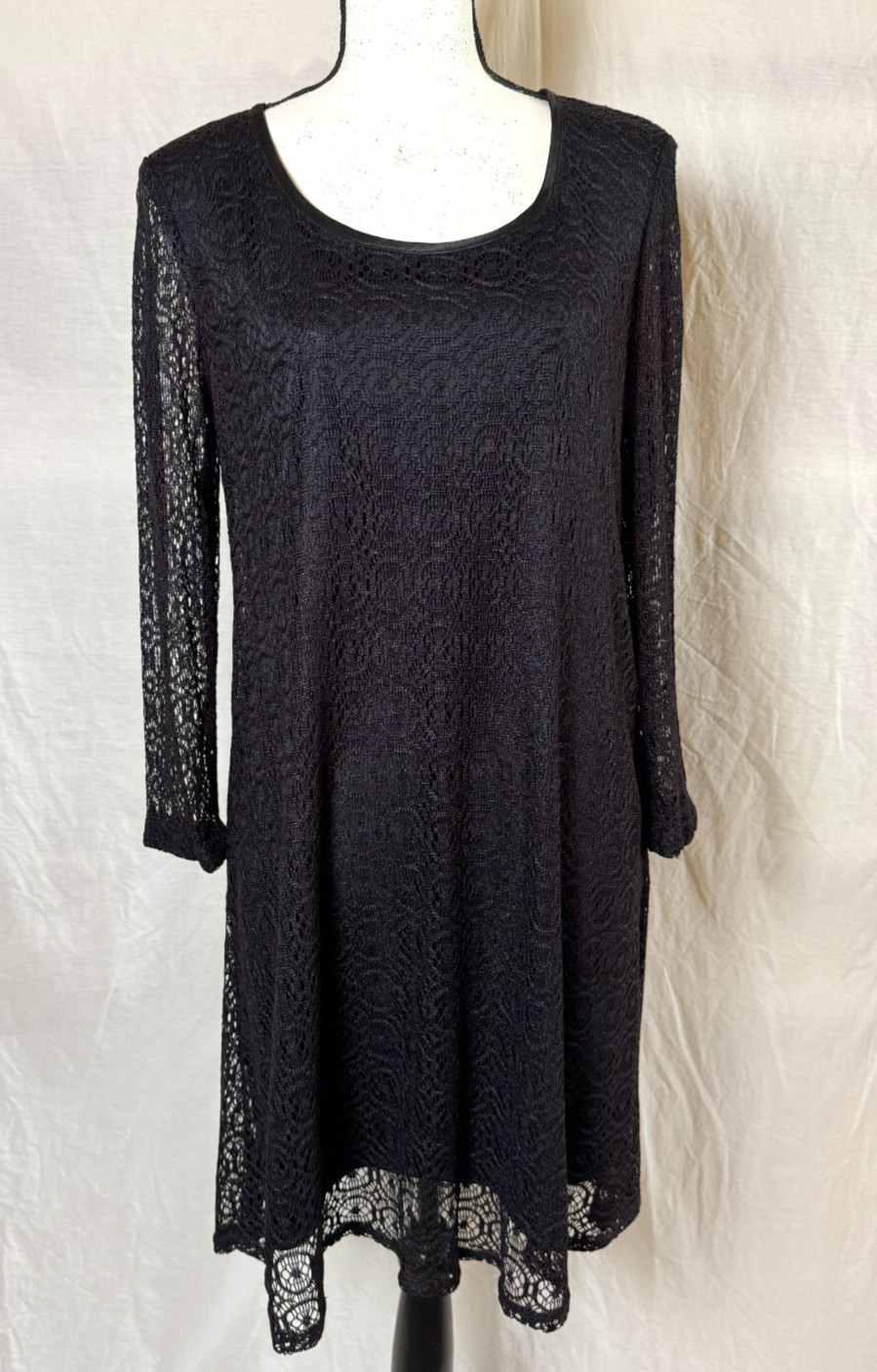 Harlow Vintage Dress Women’s Black Lace Cocktail Sz 12 Long Sleeve Sheath Lined