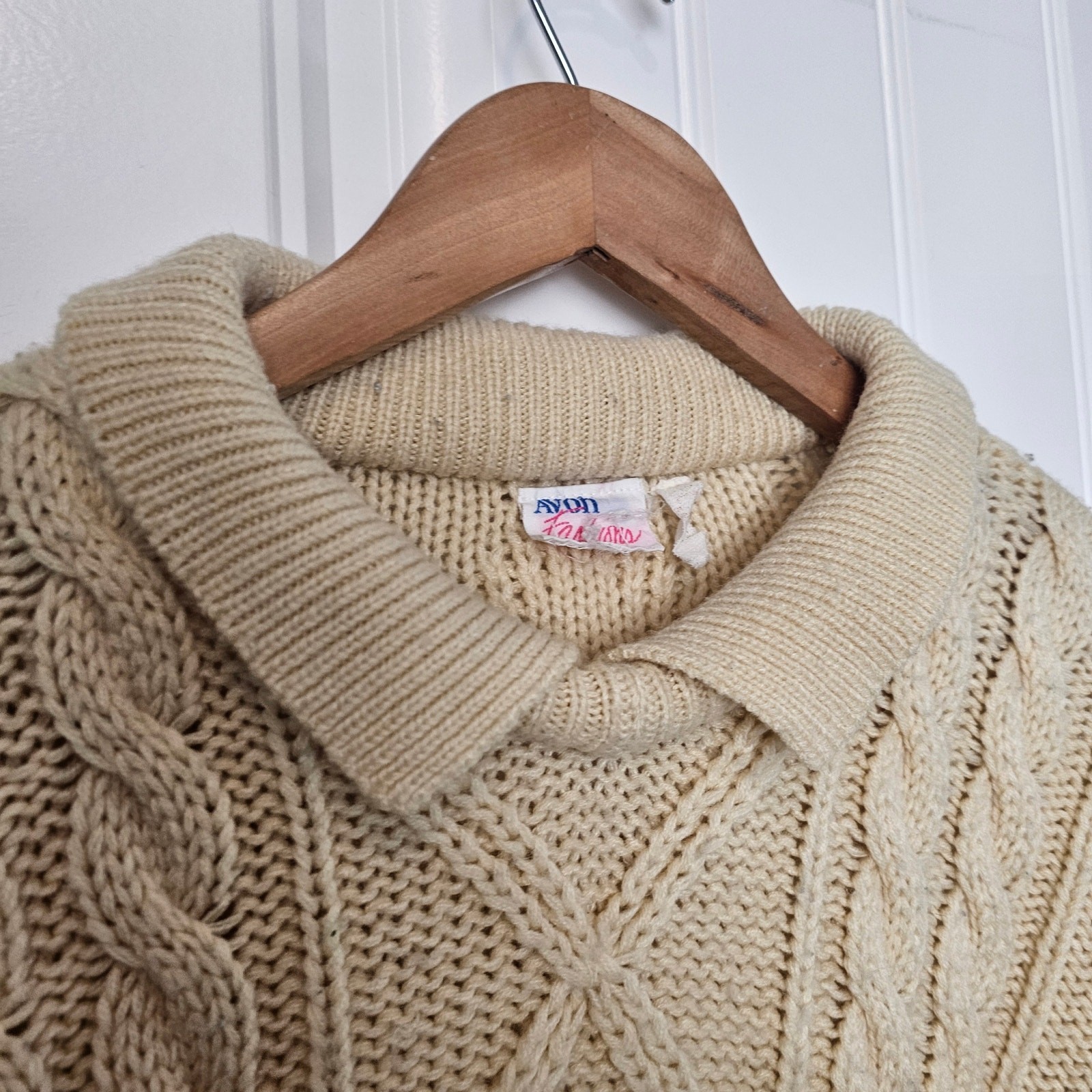 Vintage Cable Knit Sweater Womens XL 90s Tan Cottage Pullover Academia Preppy