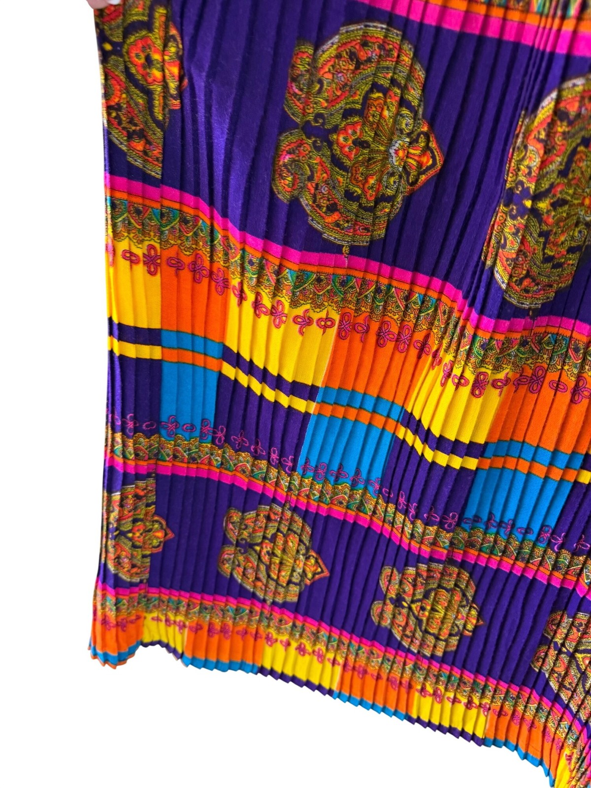 Rhapsody By Glazier Womens Accordion-pleated Maxi Skirt Size M Multicolor Vintag