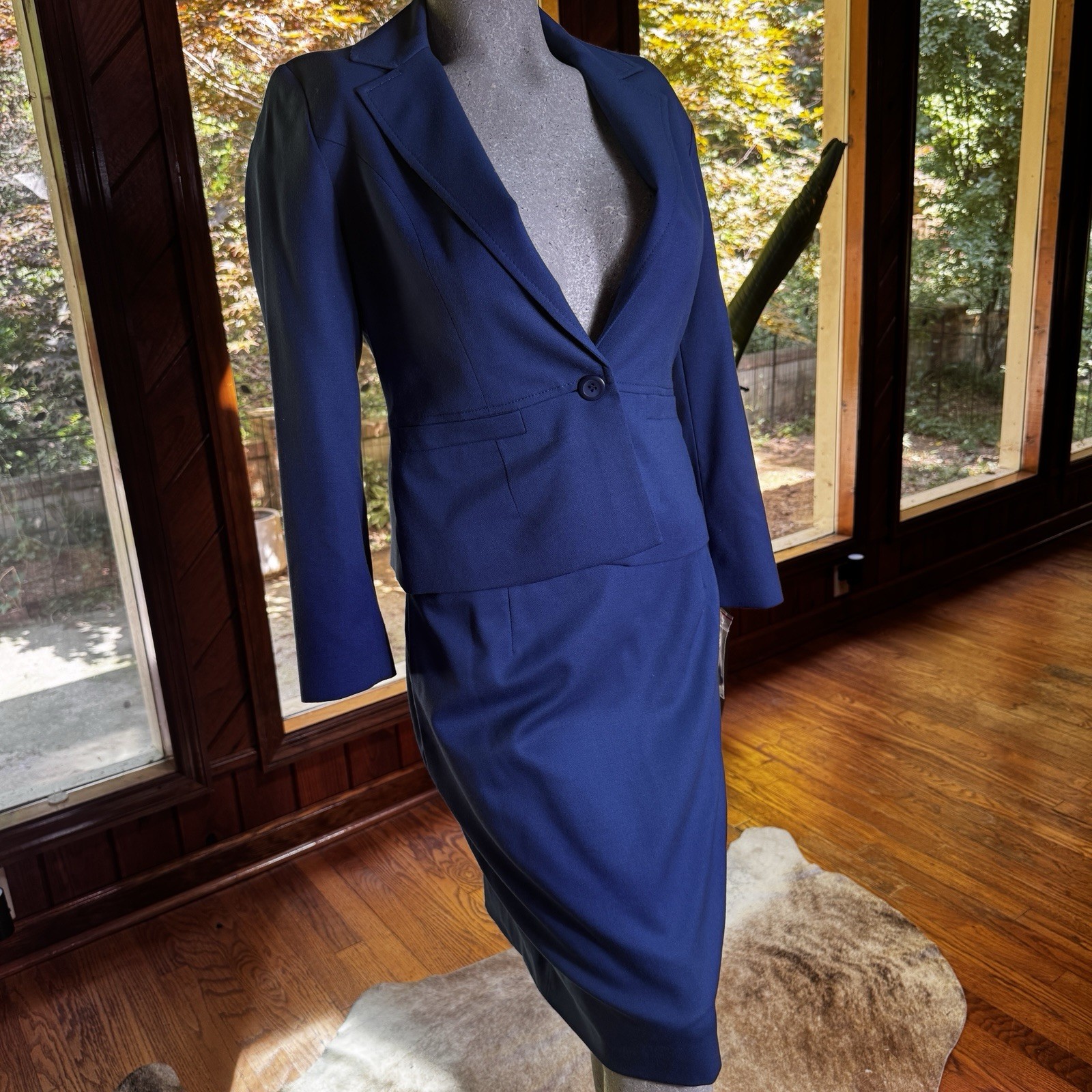 Vintage Pendleton Womens Navy Virgin Wool Skirt Suit Set Size 8 Academia NWT