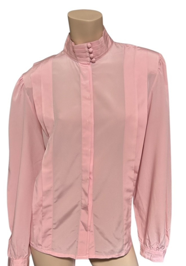 VTG Pink Blouse Pleated Shirt Button Down Size 14 Romantic Whimsical Secretary