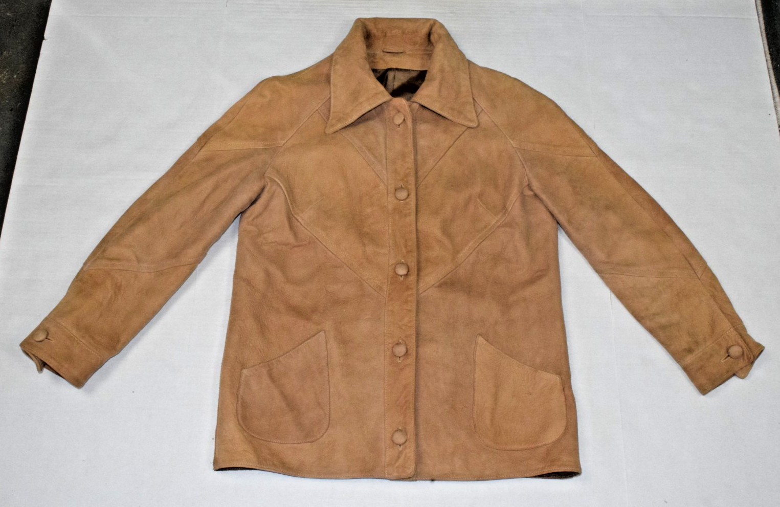 Vintage Leather Jacket New England Sportswear Size S 50s Tan Chevron Stitch