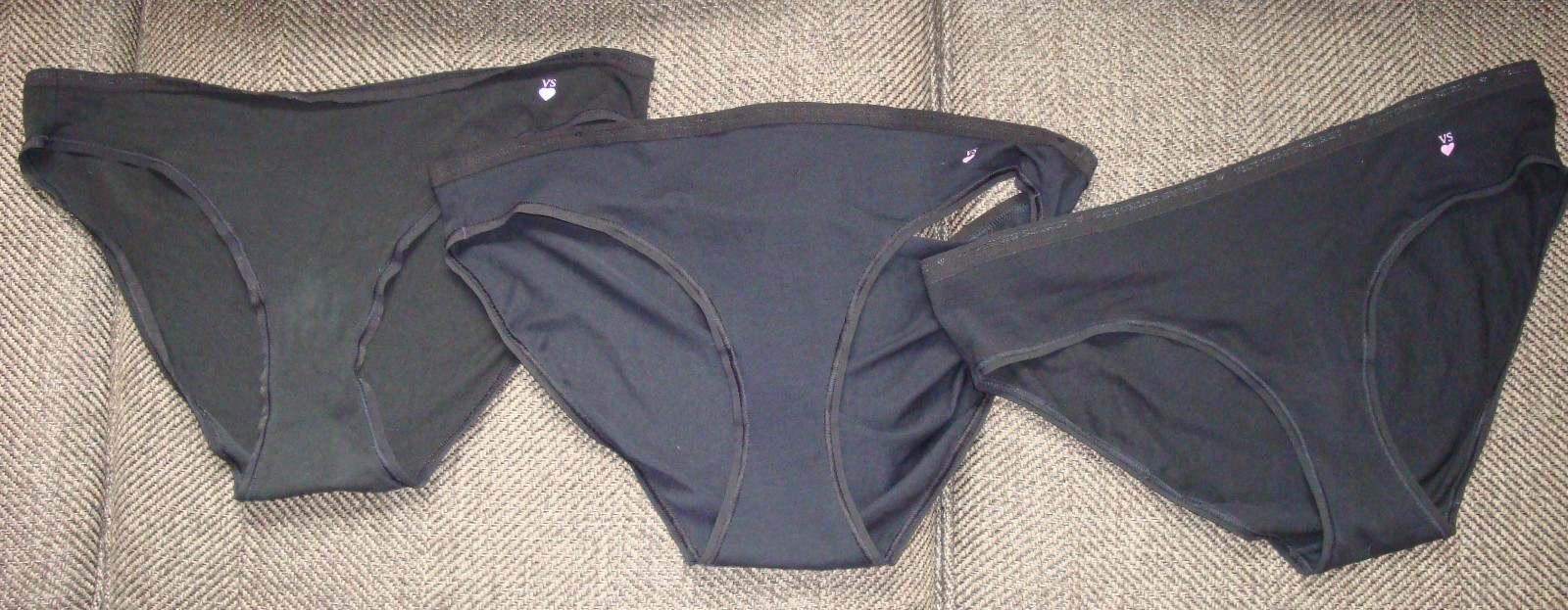 Lot of 3 Victoria’s Secret XL Vintage Black Cotton Logo Waist Bikini & Hiphugger