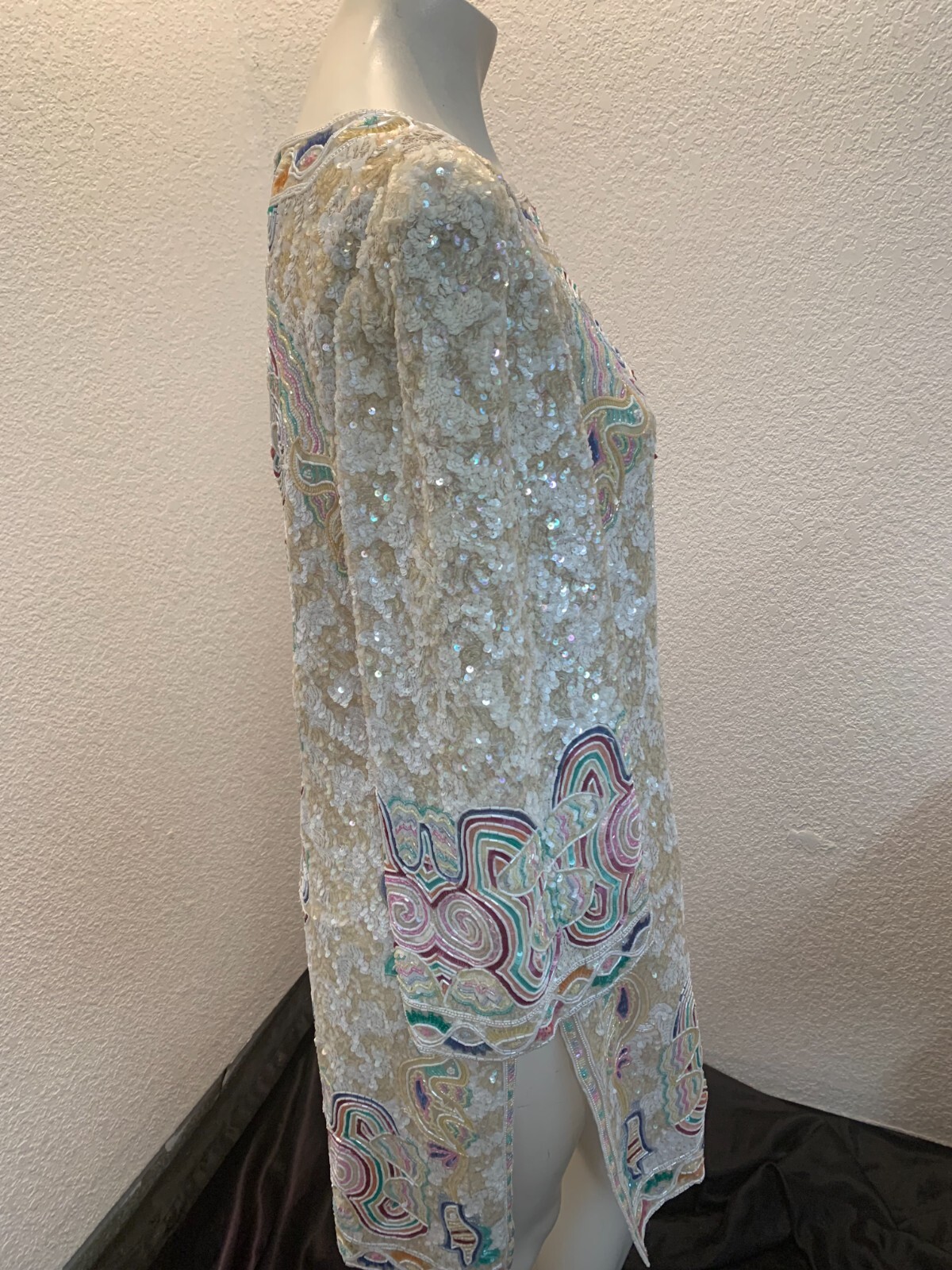 Vintage heavily beaded fabulous Mary McFadden tunic sz 16 pre owned cream/multi