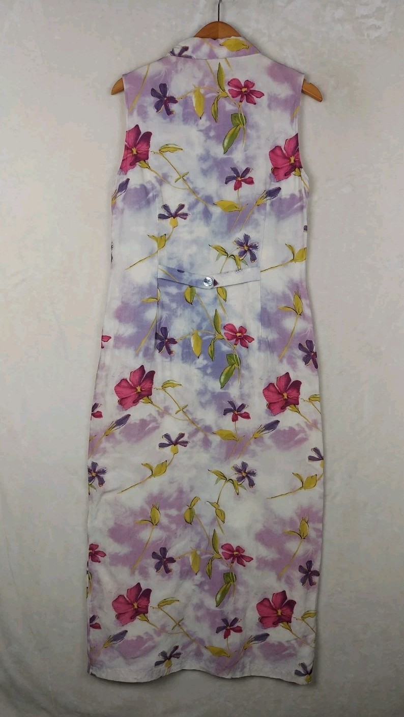VTG 90s Carol Anderson Maxi Dress Womens 10 Floral Silk Linen Button Down Front