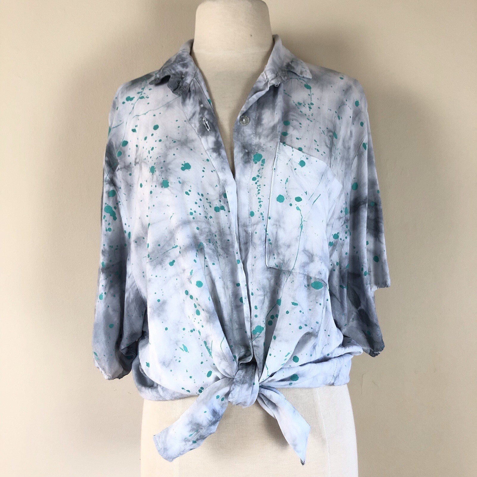 Vtg 90s Abstract Print Tie Dye Colorful Paint Splatter Art to Wear Size L Grunge