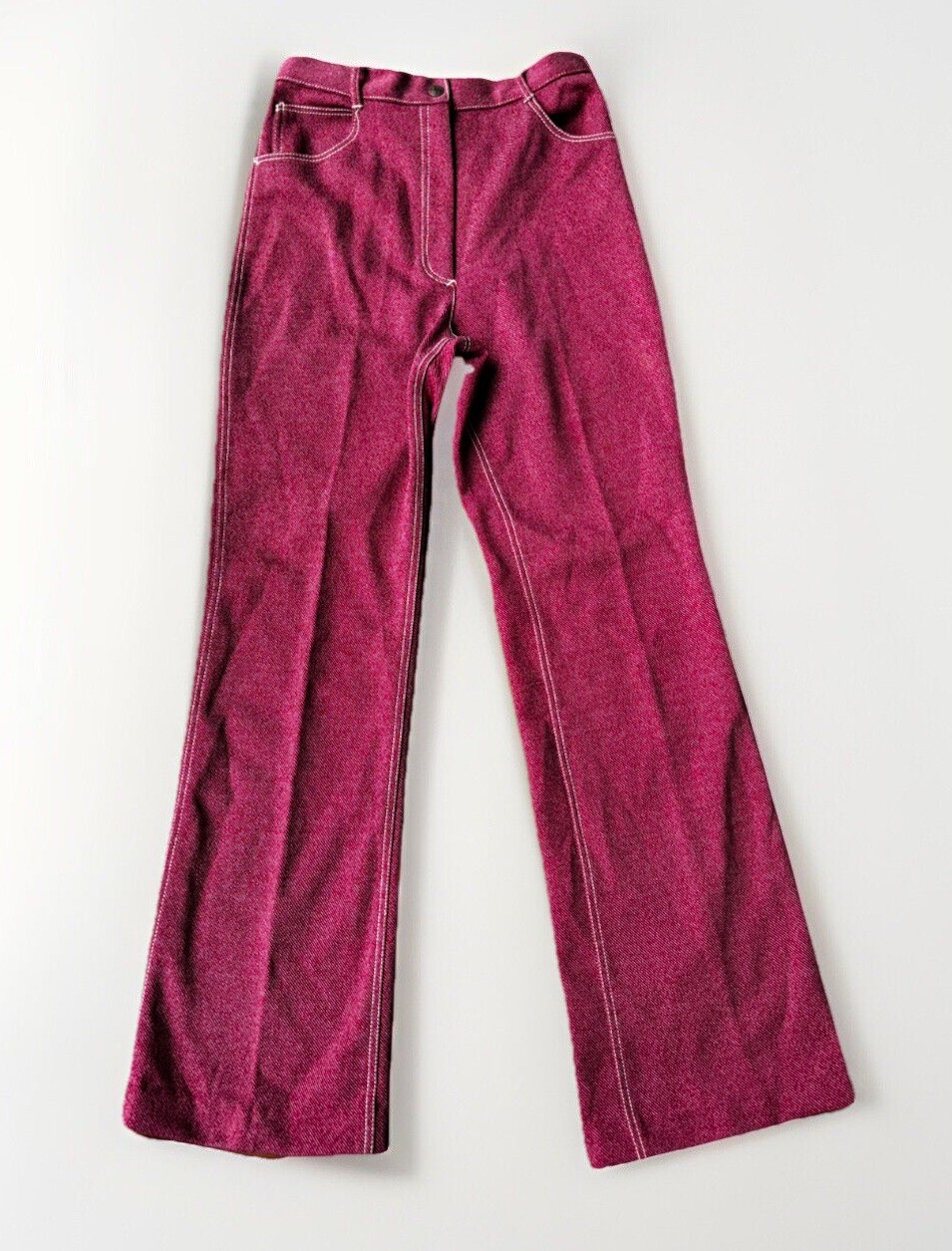 70s Sears Womens Disco Boot Cut Burgundy Pants.high Waist.white Trim.27-28”/31”